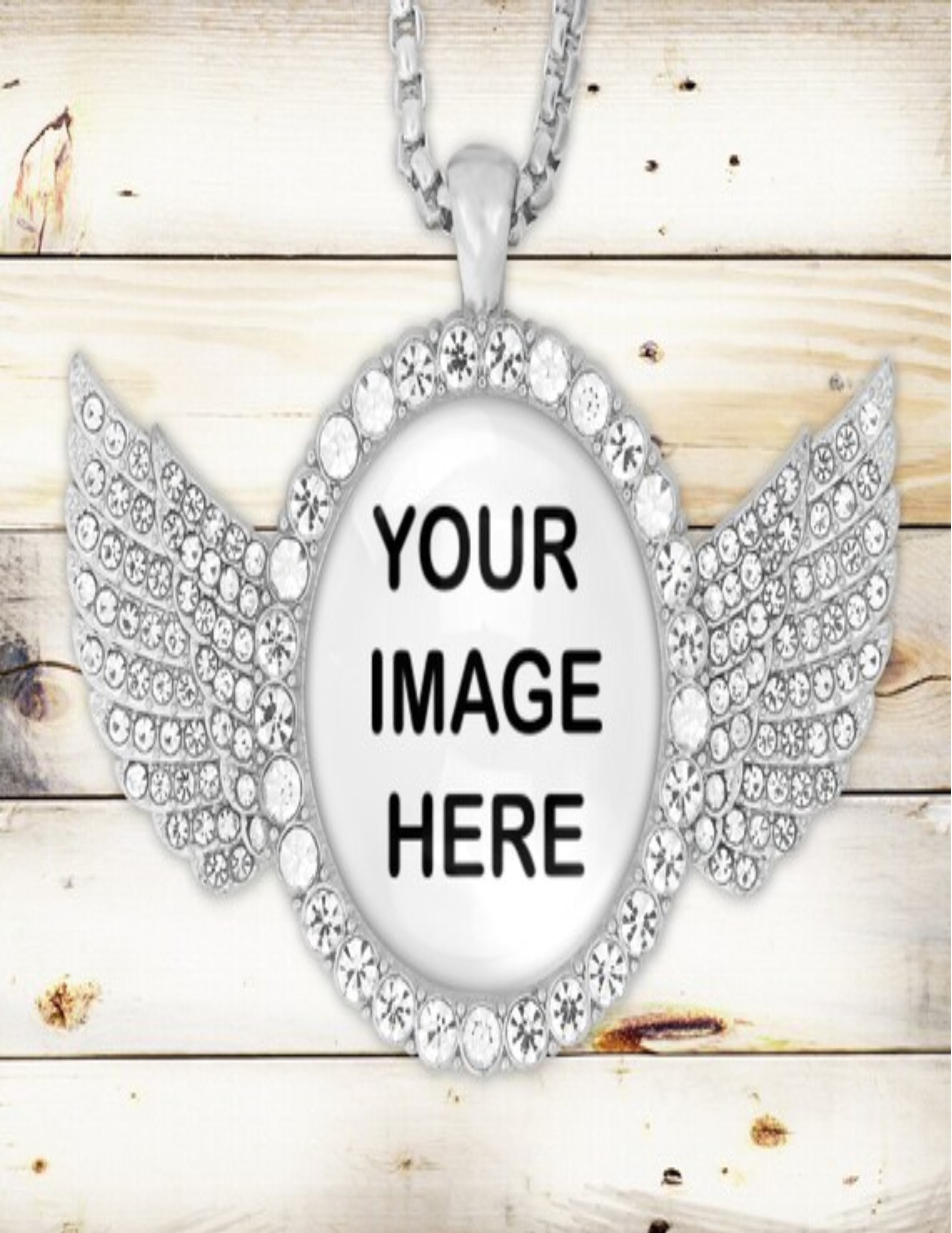Silver Angel Wing Photo Necklace, Wing Rhinestone Photo Necklace, Photo Jewelry