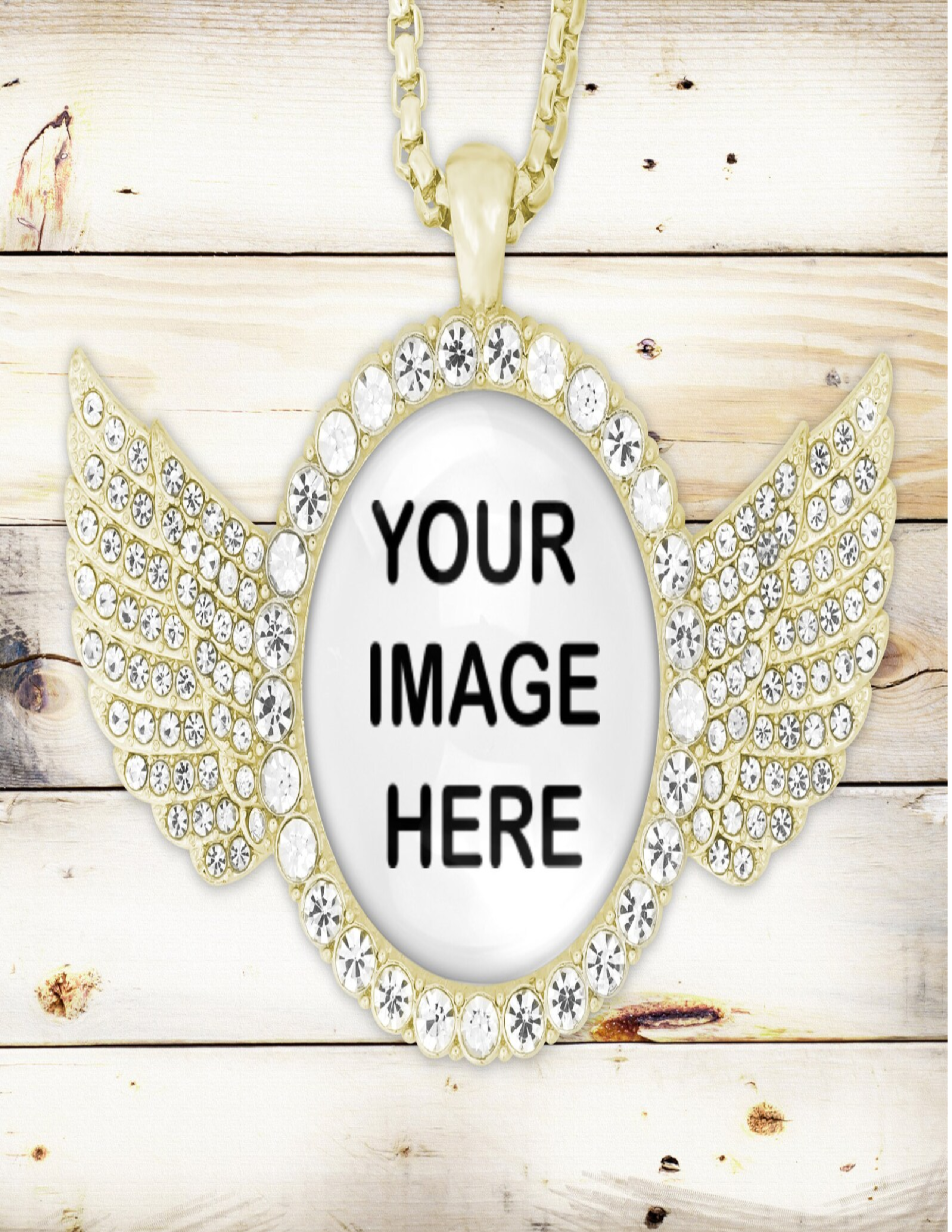 Angel Wing Photo Necklace, Wing Rhinestone Photo Necklace, Photo Jewelry