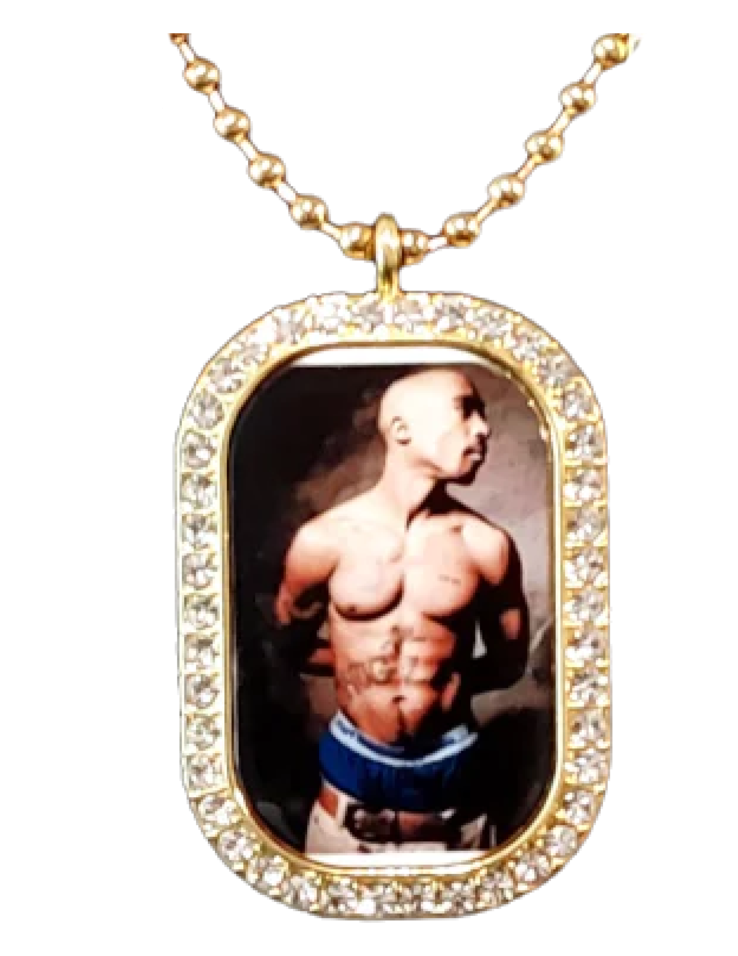 Gold Photo Rhinestone Dog Tag Photo Necklace