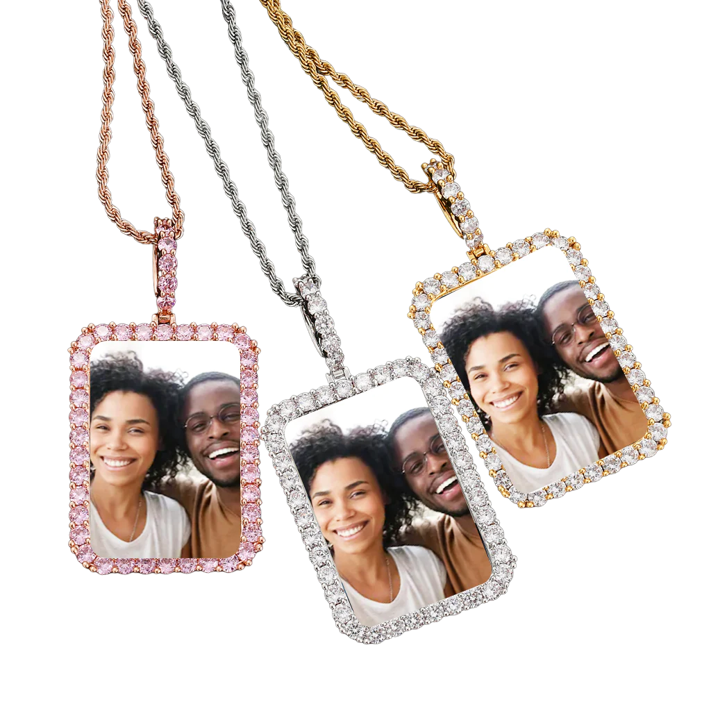Rectangle Rhinestone Photo Pendant