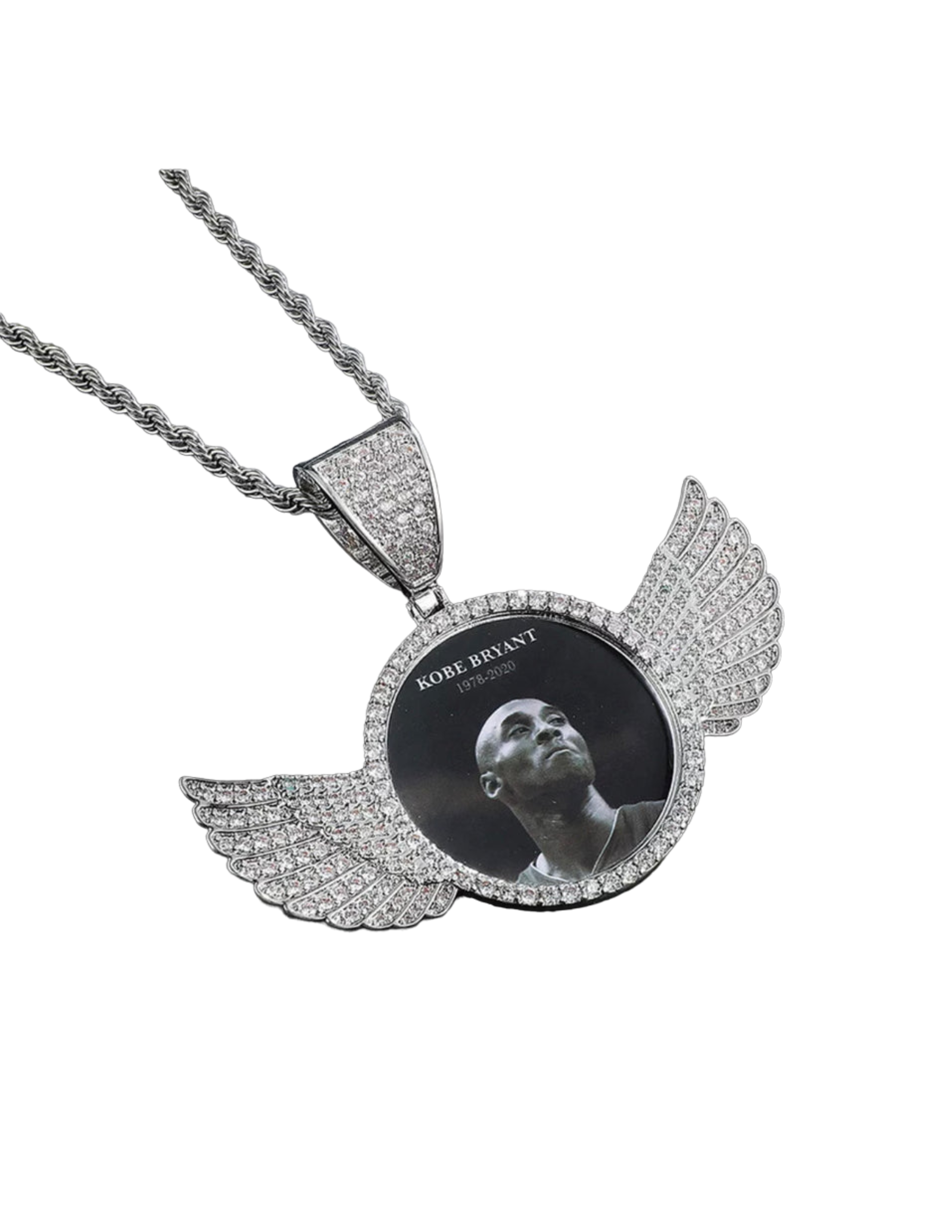 Silver Angel Wing Photo Necklace, Wing Rhinestone Photo Necklace, Photo Jewelry