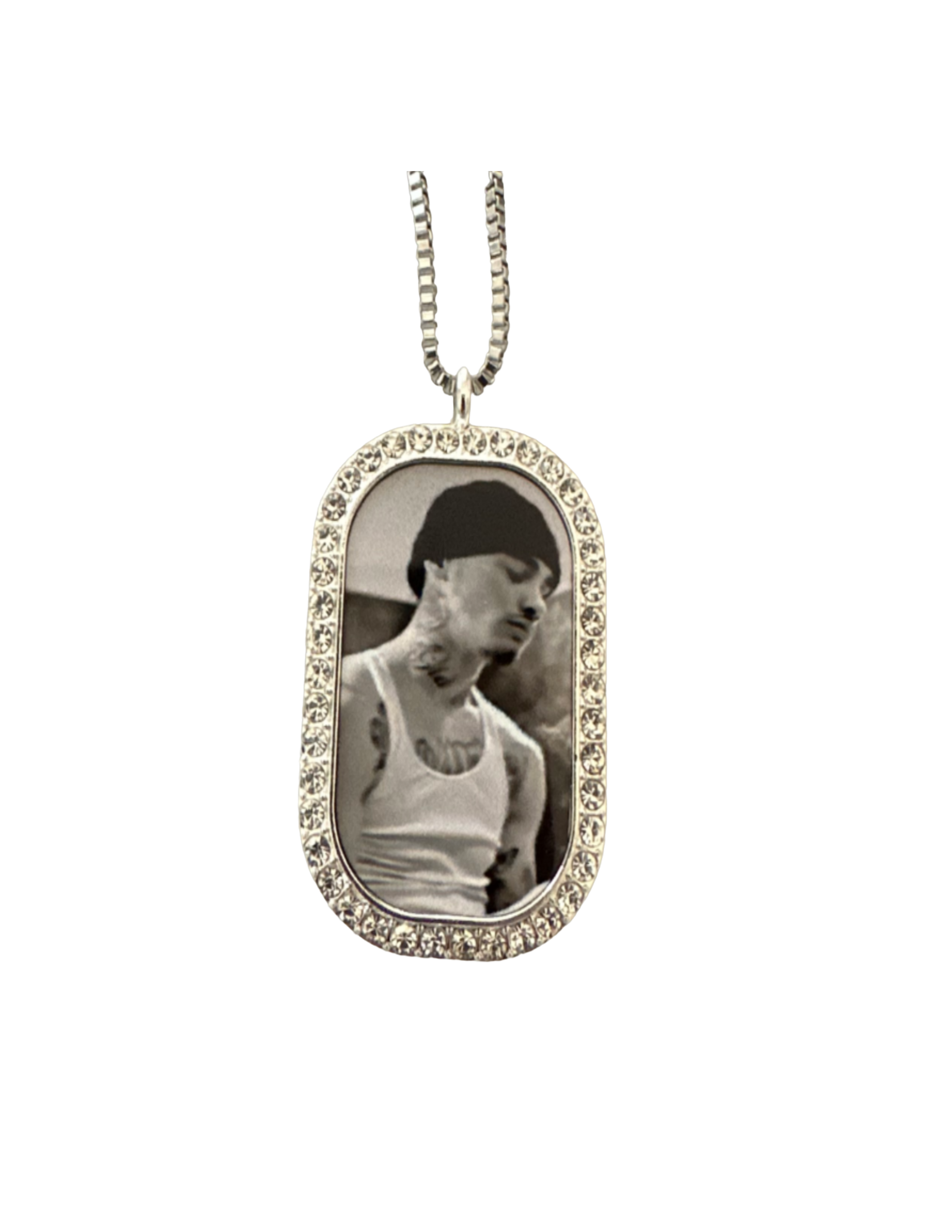Silver Photo Rhinestone Dog Tag Photo Necklace